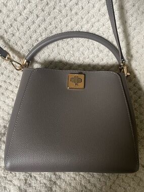 kate spade Pebbled Leather Top-Handle Satchel in Gray with Gold Hardware